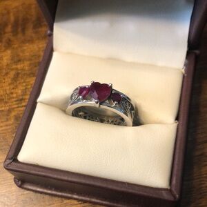 Red and Silver Trilogy Ring with Prong Setting
